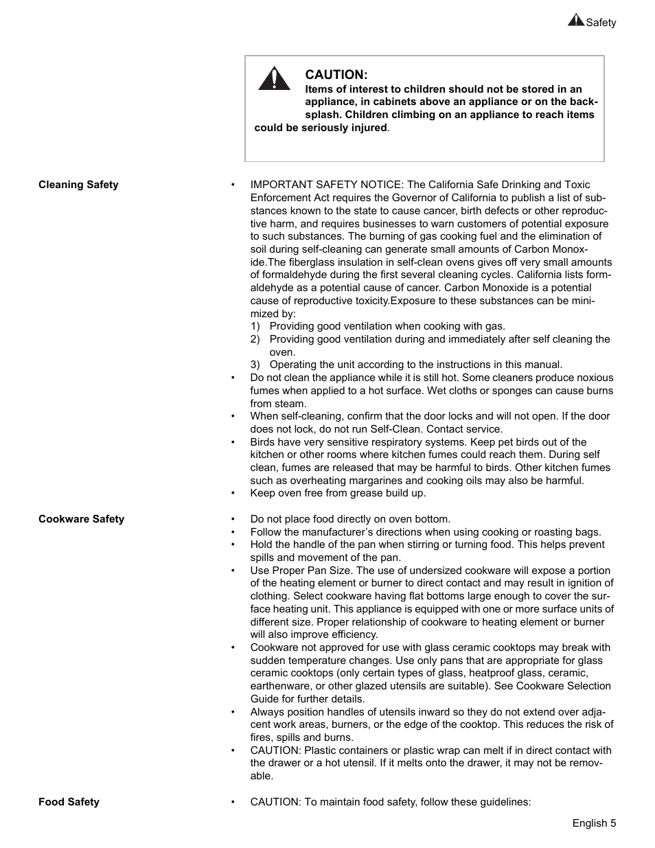 Cleaning safety, Cookware safety, Food safety | Bosch HES7282U User Manual | Page 9 / 148