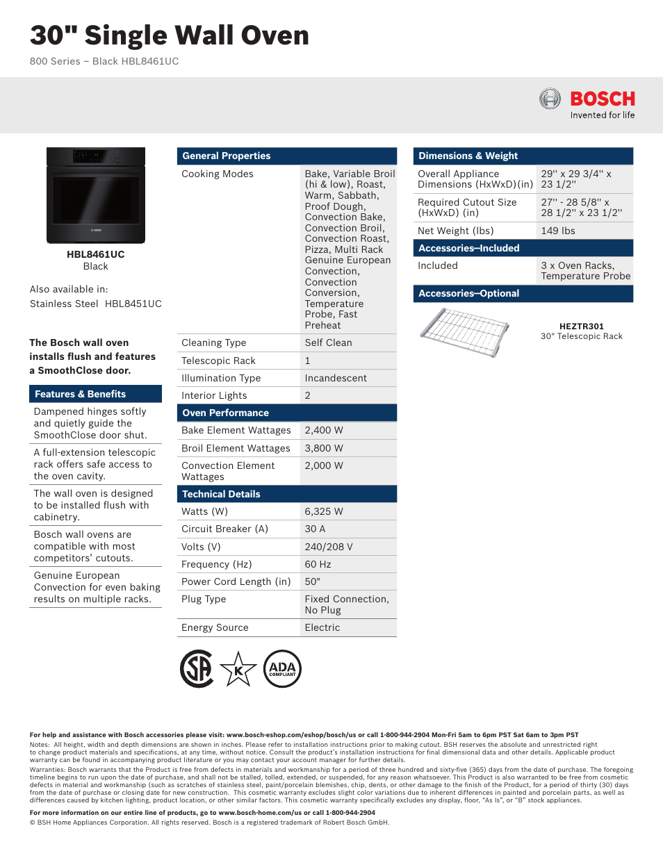 Bosch HBL8461UC User Manual | 3 pages