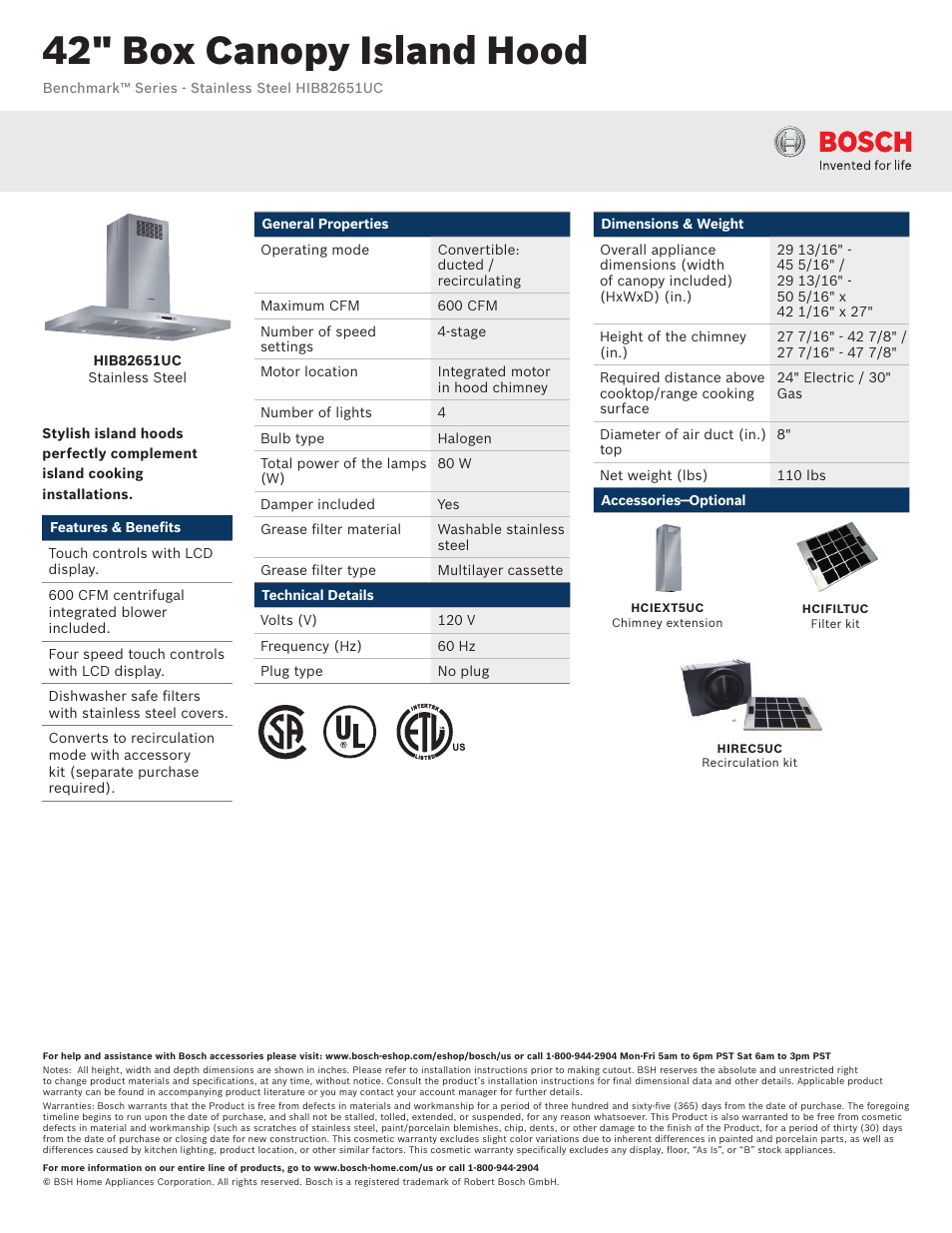 Bosch HIB82651UC User Manual | 2 pages
