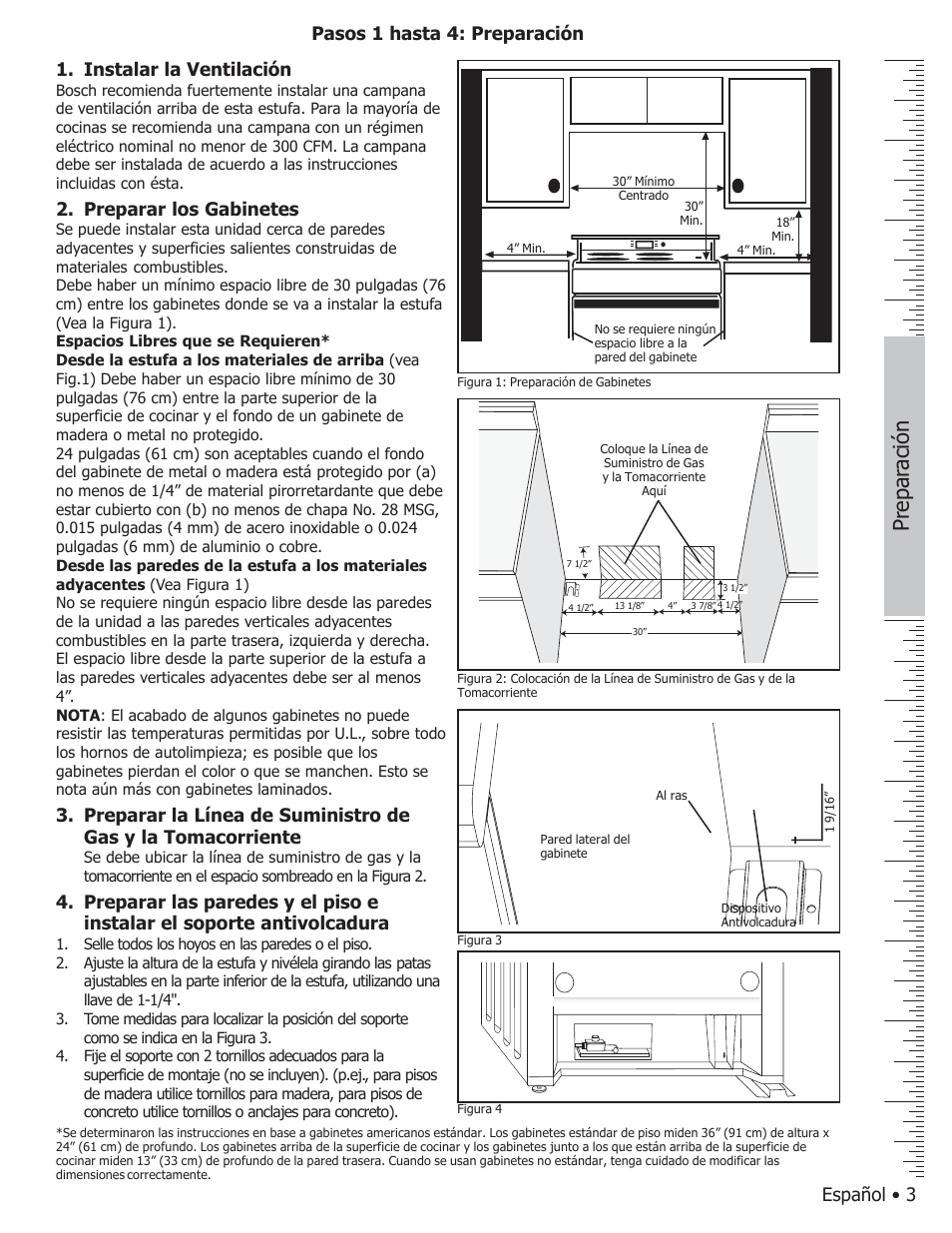 Prepar ación, Preparar los gabinetes | Bosch HGS7282UC User Manual | Page 17 / 20