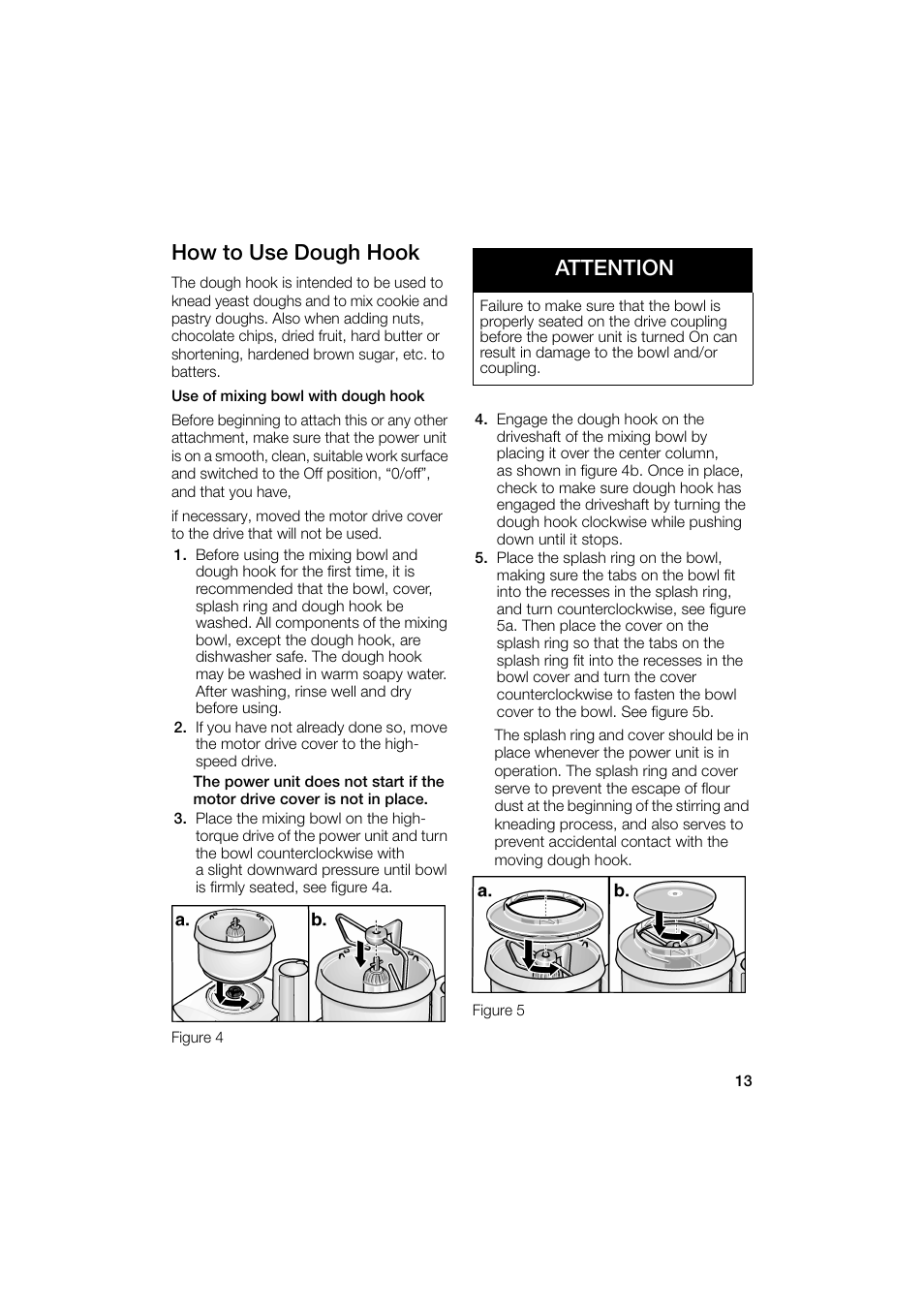 How to use dough hook, Attention | Bosch MUM6N10UC User Manual | Page 13 / 88