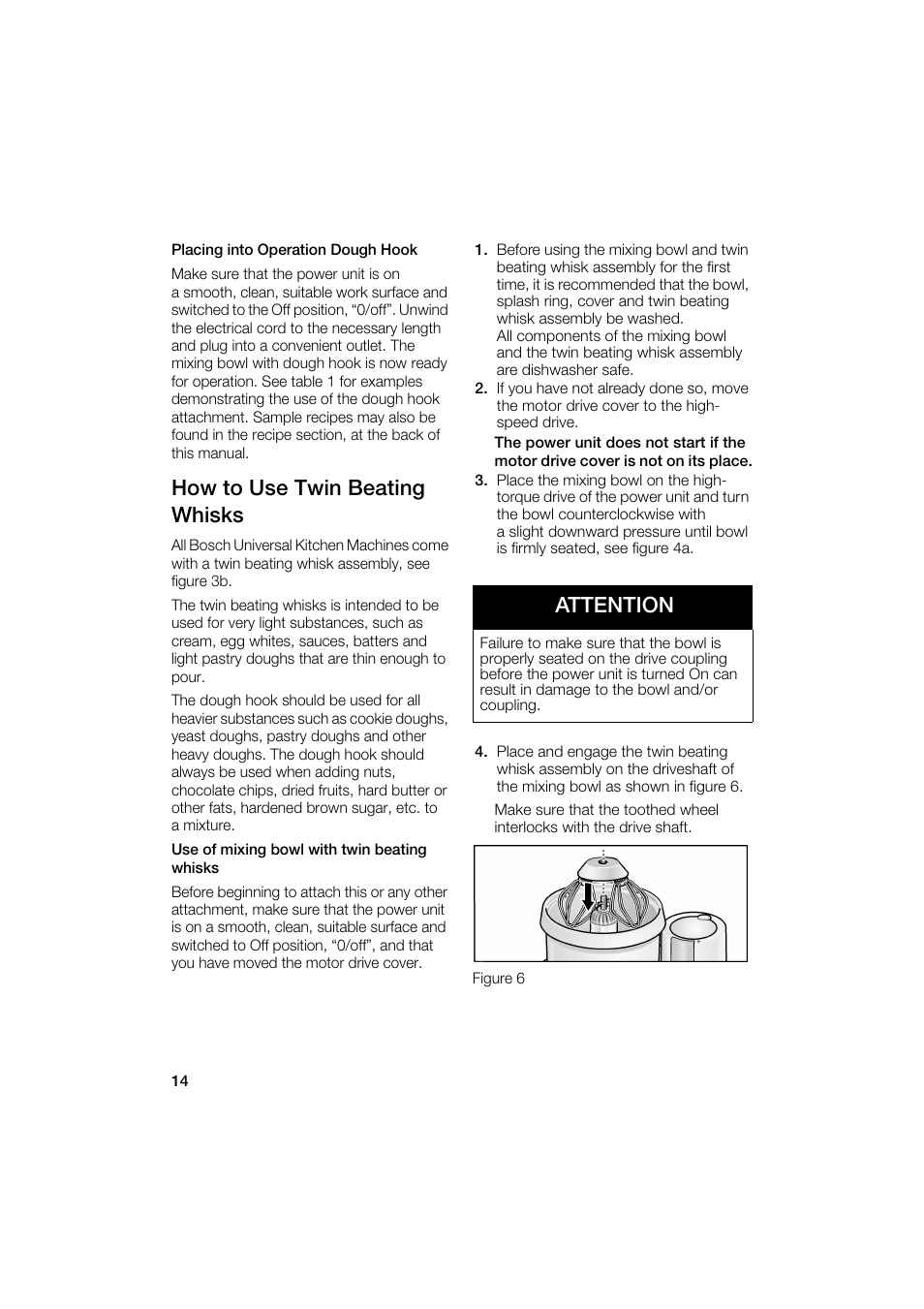 How to use twin beating whisks, Attention | Bosch MUM6N10UC User Manual | Page 14 / 88