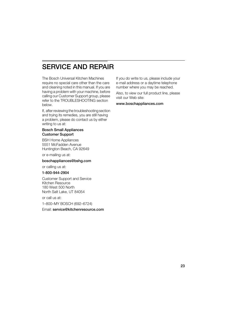 Service and repair | Bosch MUM6N10UC User Manual | Page 23 / 88