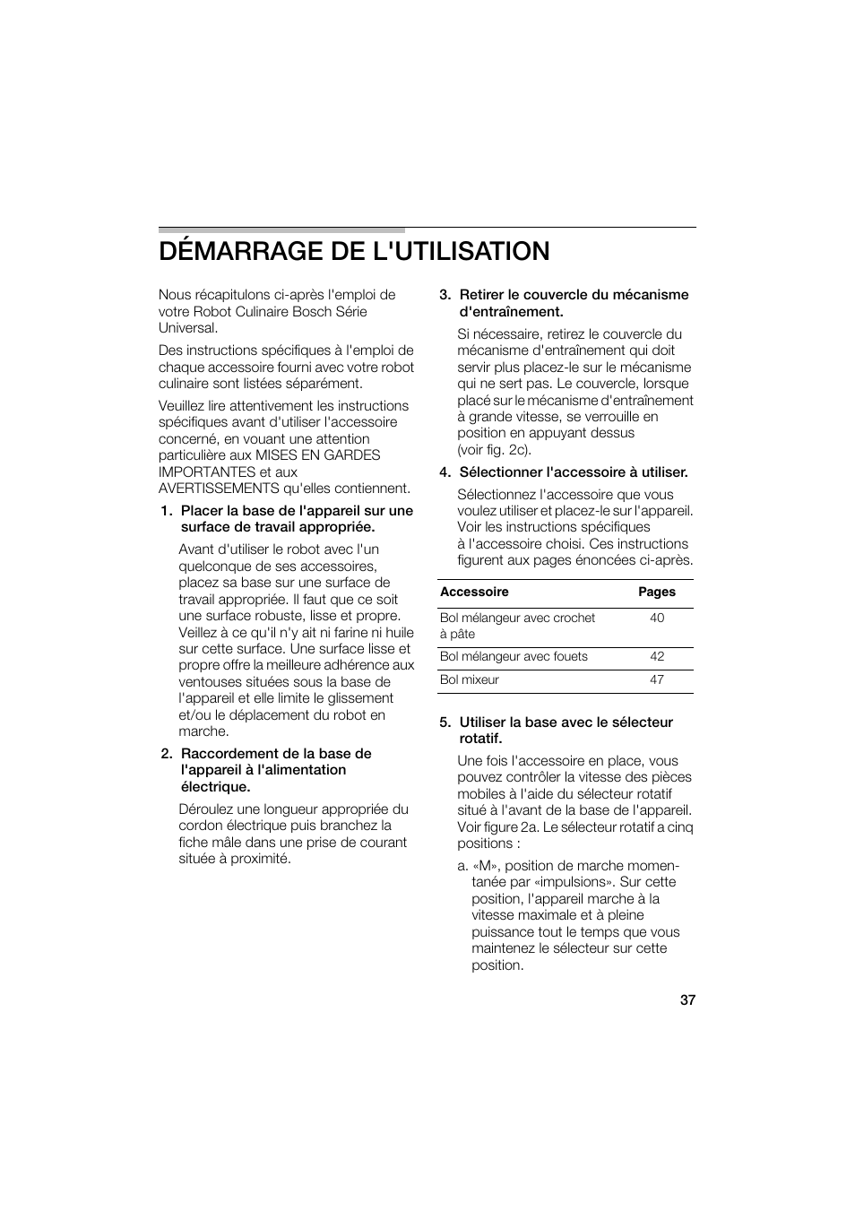 Démarrage de l'utilisation | Bosch MUM6N10UC User Manual | Page 37 / 88