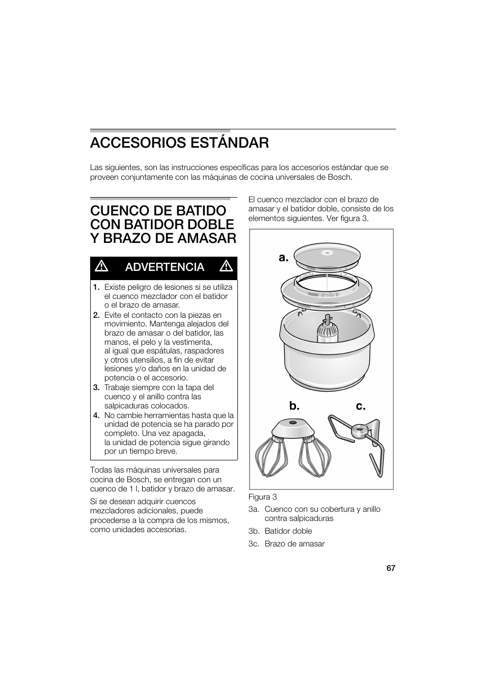 Accesorios estándar, Advertencia | Bosch MUM6N10UC User Manual | Page 67 / 88