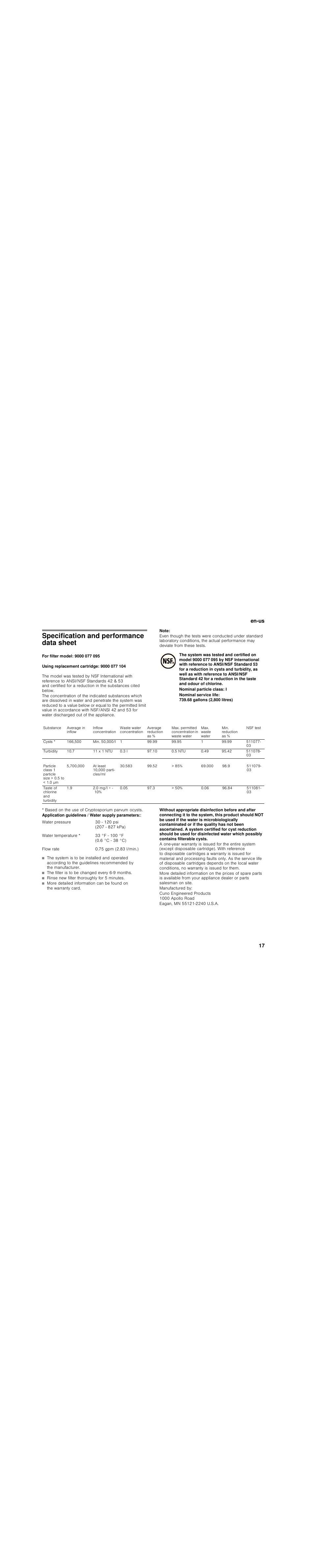 Specification and performance data sheet, Note, En-us 17 | Bosch B30BB830SS User Manual | Page 17 / 76