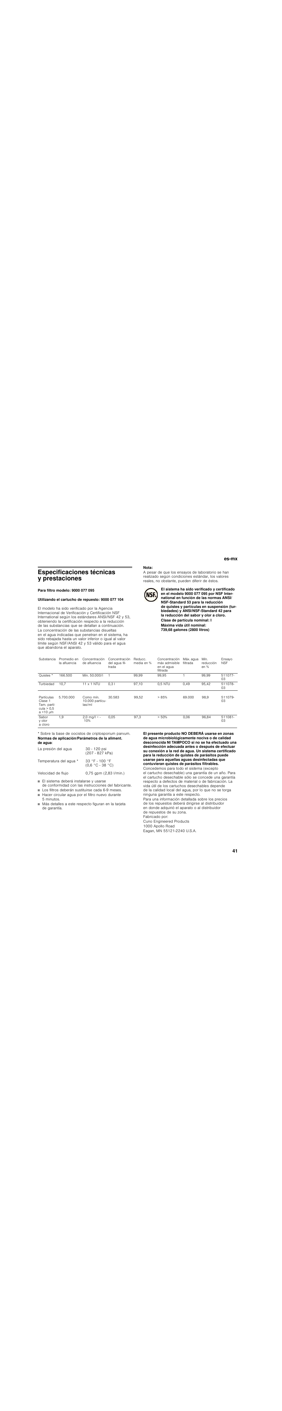 Especificaciones técnicas y prestaciones, Nota, Es-mx 41 | Bosch B30BB830SS User Manual | Page 41 / 76