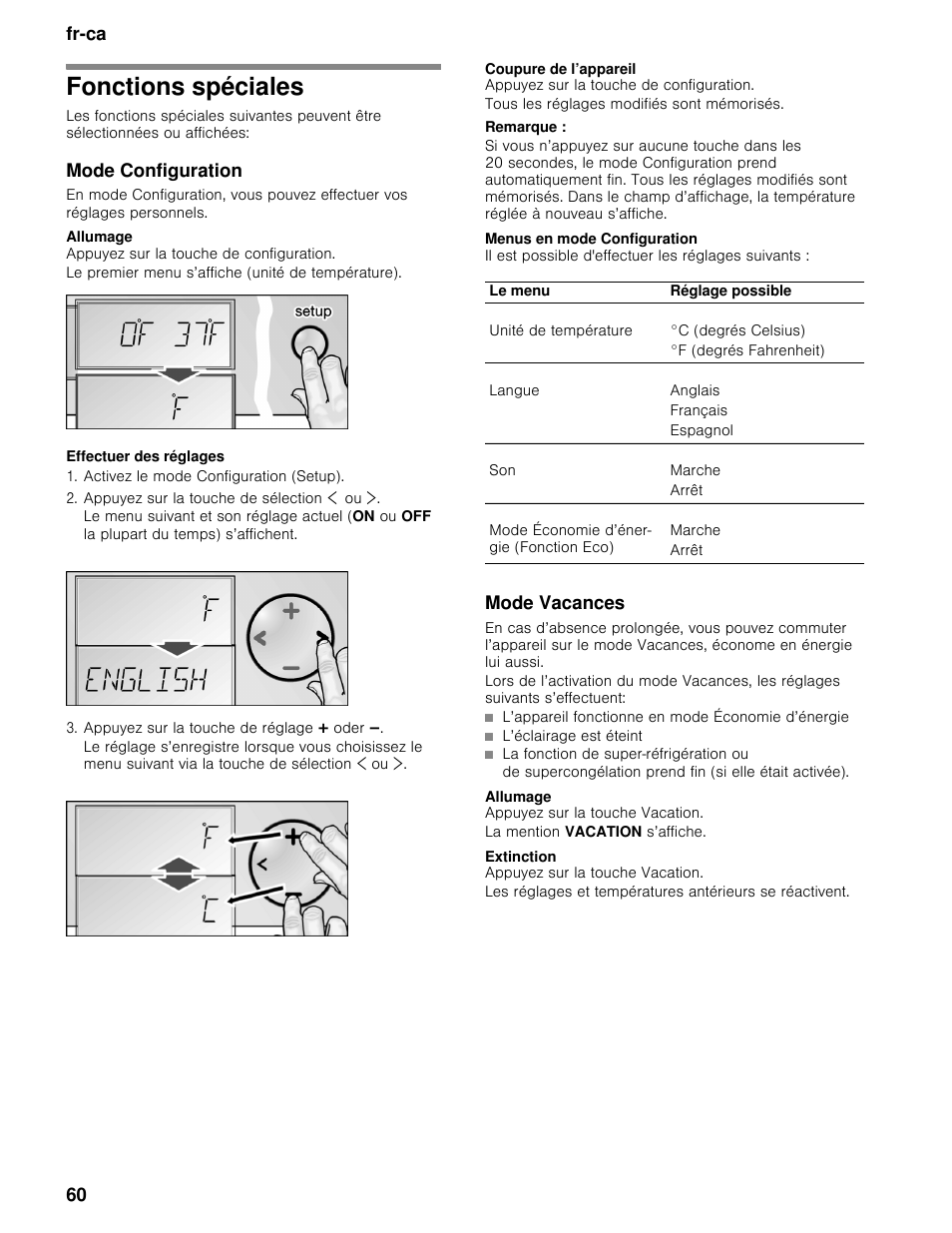 Fonctions spéciales | Bosch B30BB830SS User Manual | Page 60 / 76