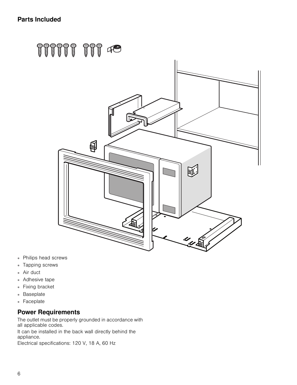 Parts included, Power requirements, Parts included power requirements | Bosch HMB5051 User Manual | Page 6 / 40