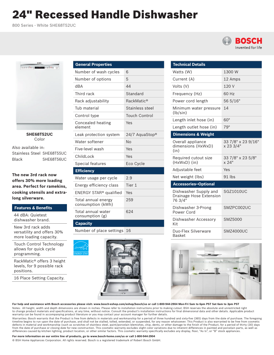 Bosch SHE68T52UC User Manual | 3 pages