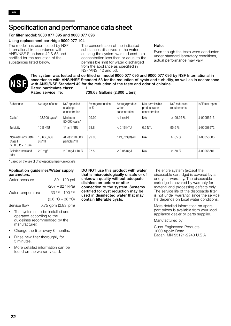 Specification and performance data sheet | Bosch B26FT70SNS User Manual | Page 22 / 81