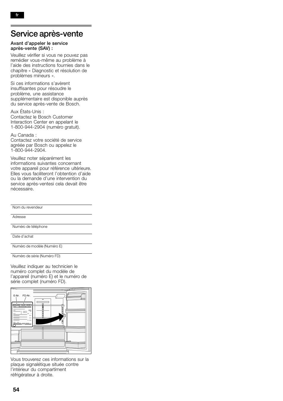 Service après−vente | Bosch B26FT70SNS User Manual | Page 54 / 81
