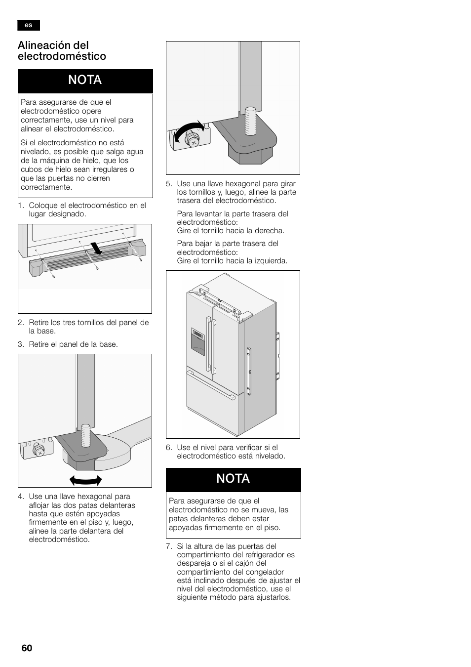 Nota, Alineación del electrodoméstico | Bosch B26FT70SNS User Manual | Page 60 / 81