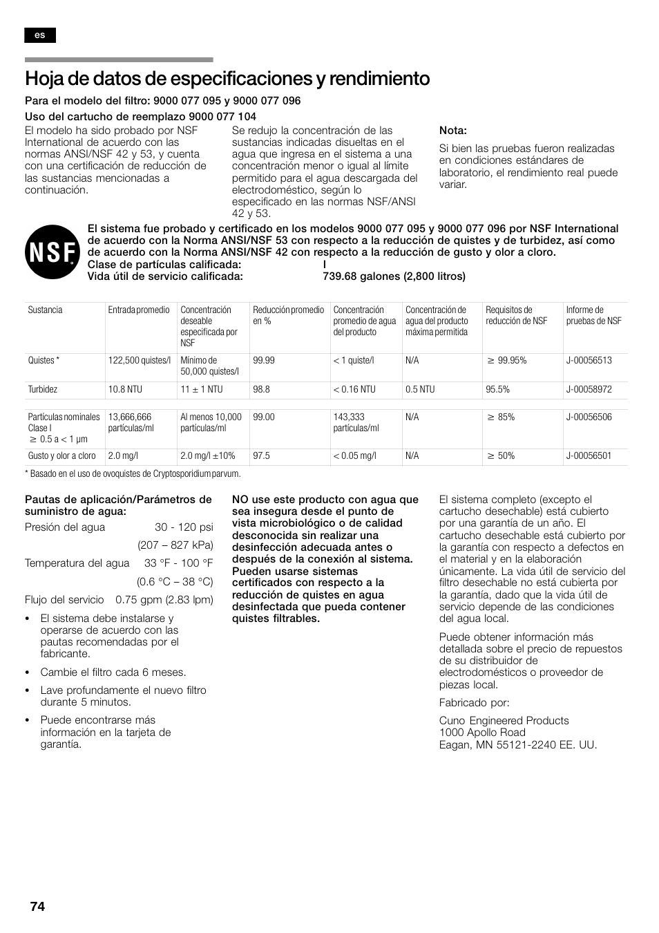 Hoja de datos de especificaciones y rendimiento | Bosch B26FT70SNS User Manual | Page 74 / 81