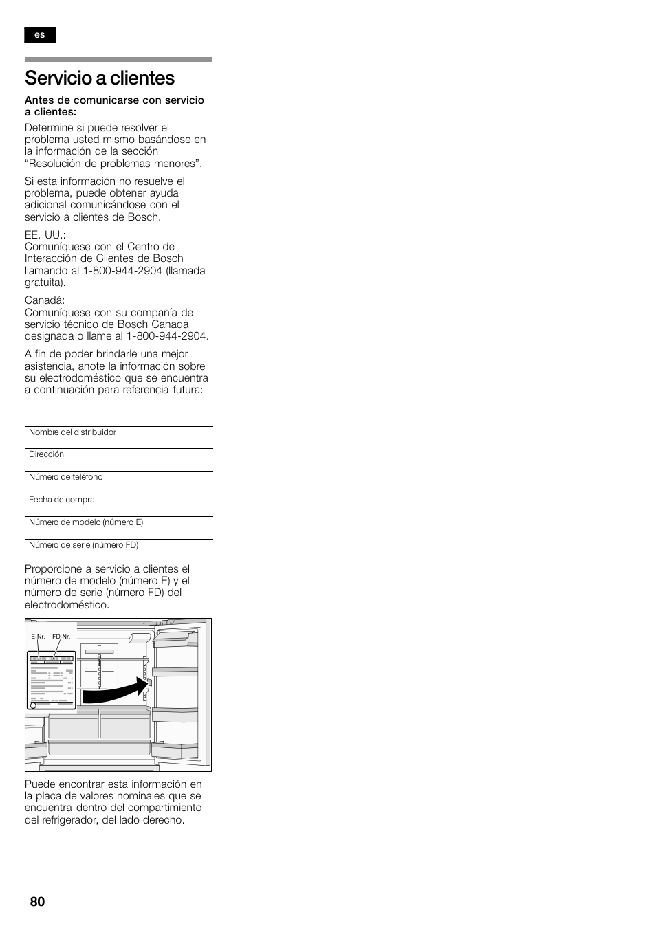 Servicio a clientes | Bosch B26FT70SNS User Manual | Page 80 / 81