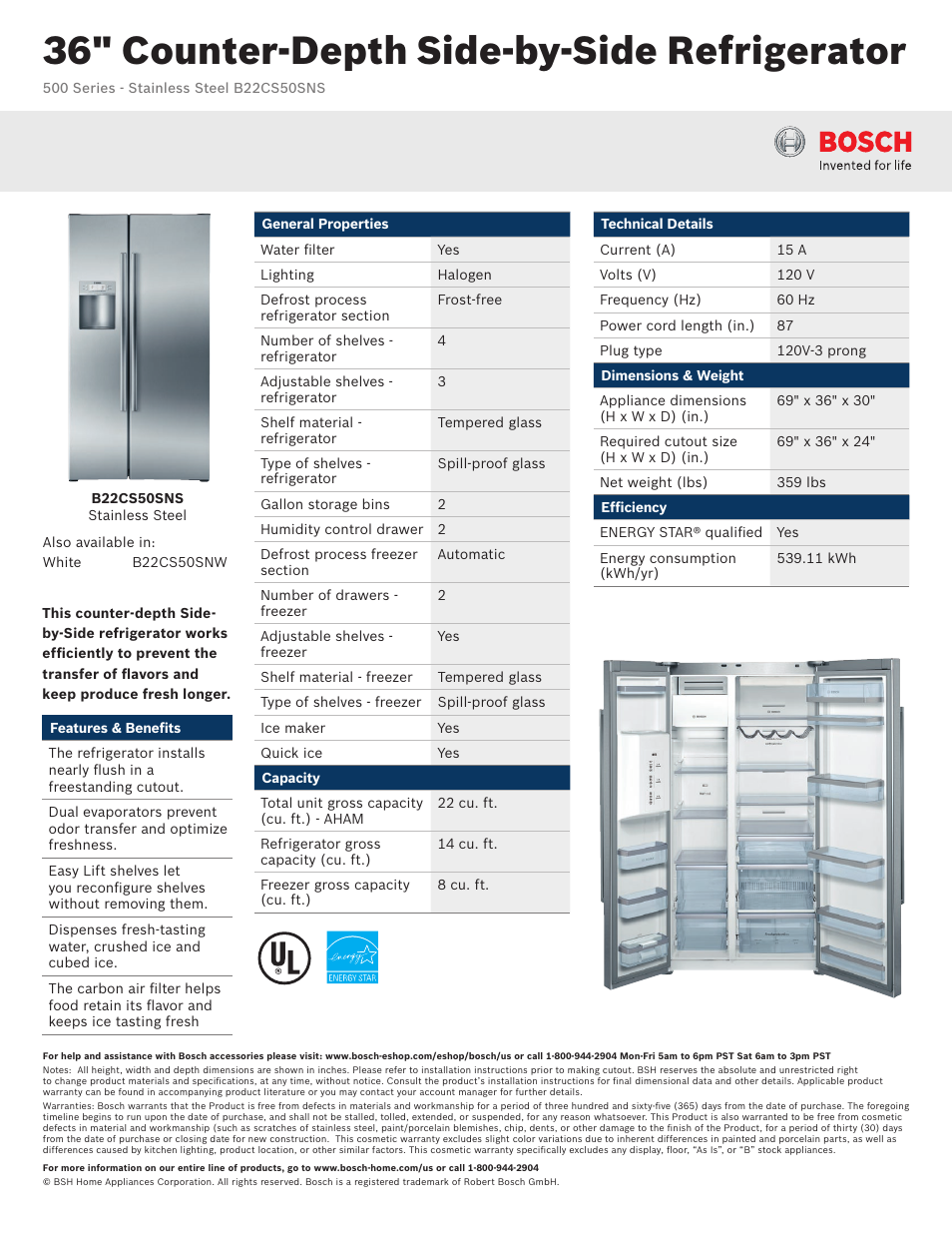 Bosch B22CS50SNS User Manual | 2 pages