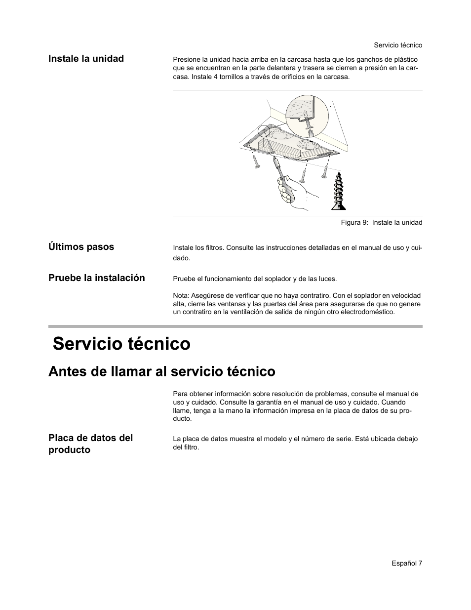 Instale la unidad, Últimos pasos, Pruebe la instalación | Placa de datos del producto | Bosch DHL755BUC User Manual | Page 26 / 28
