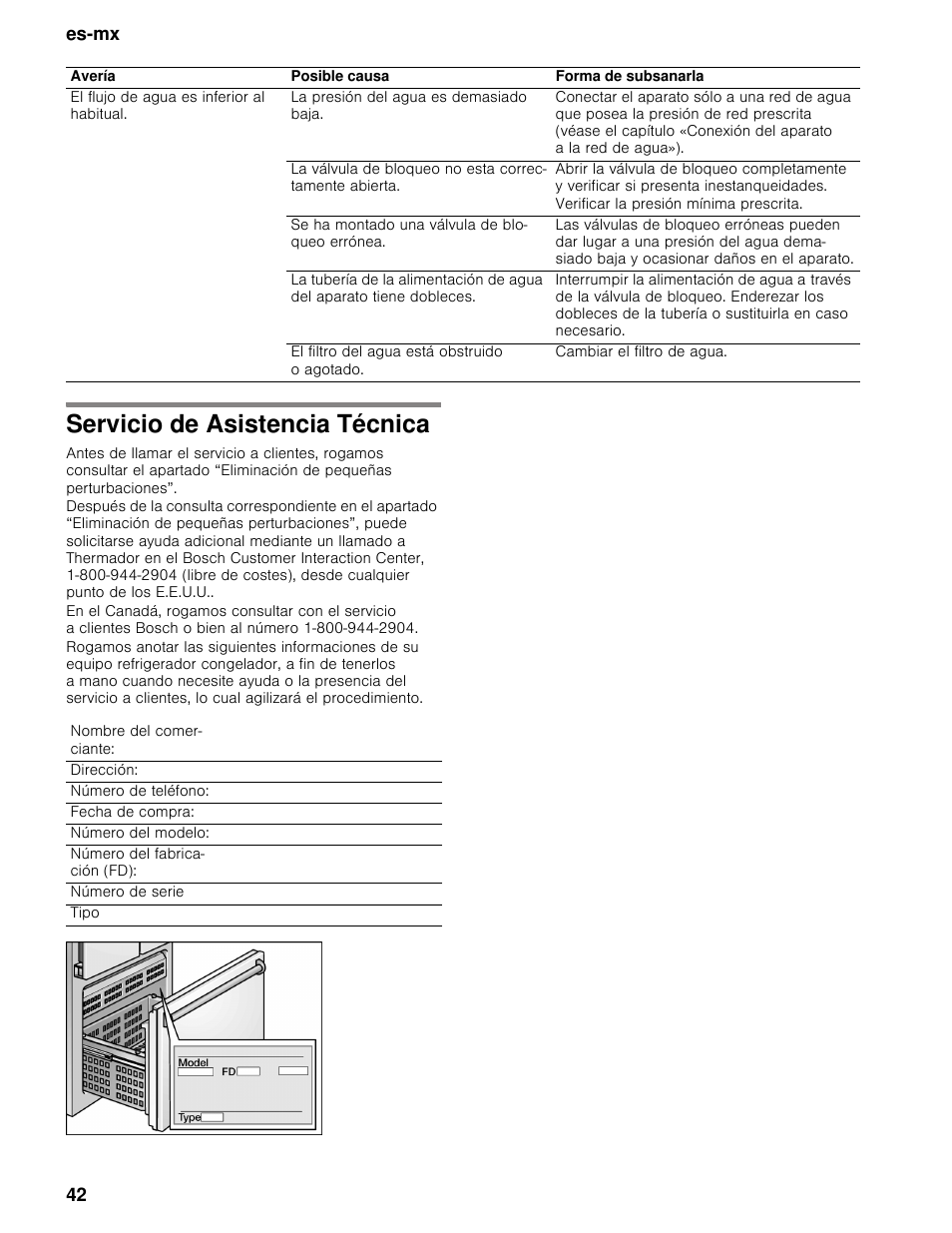 Servicio de asistencia técnica, Es-mx 42 | Bosch B30BB830SS User Manual | Page 42 / 67