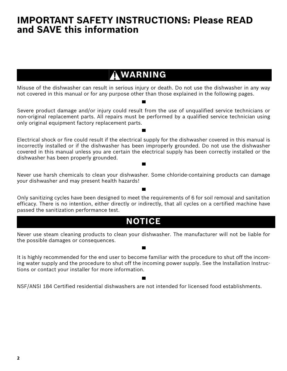 Warning, Notice | Bosch SHE3AR52UC User Manual | Page 4 / 65