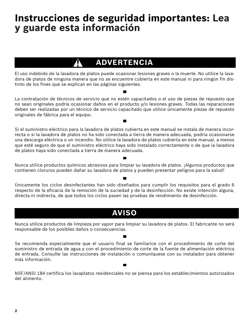 Advertencia, Aviso | Bosch SHE3AR52UC User Manual | Page 44 / 65