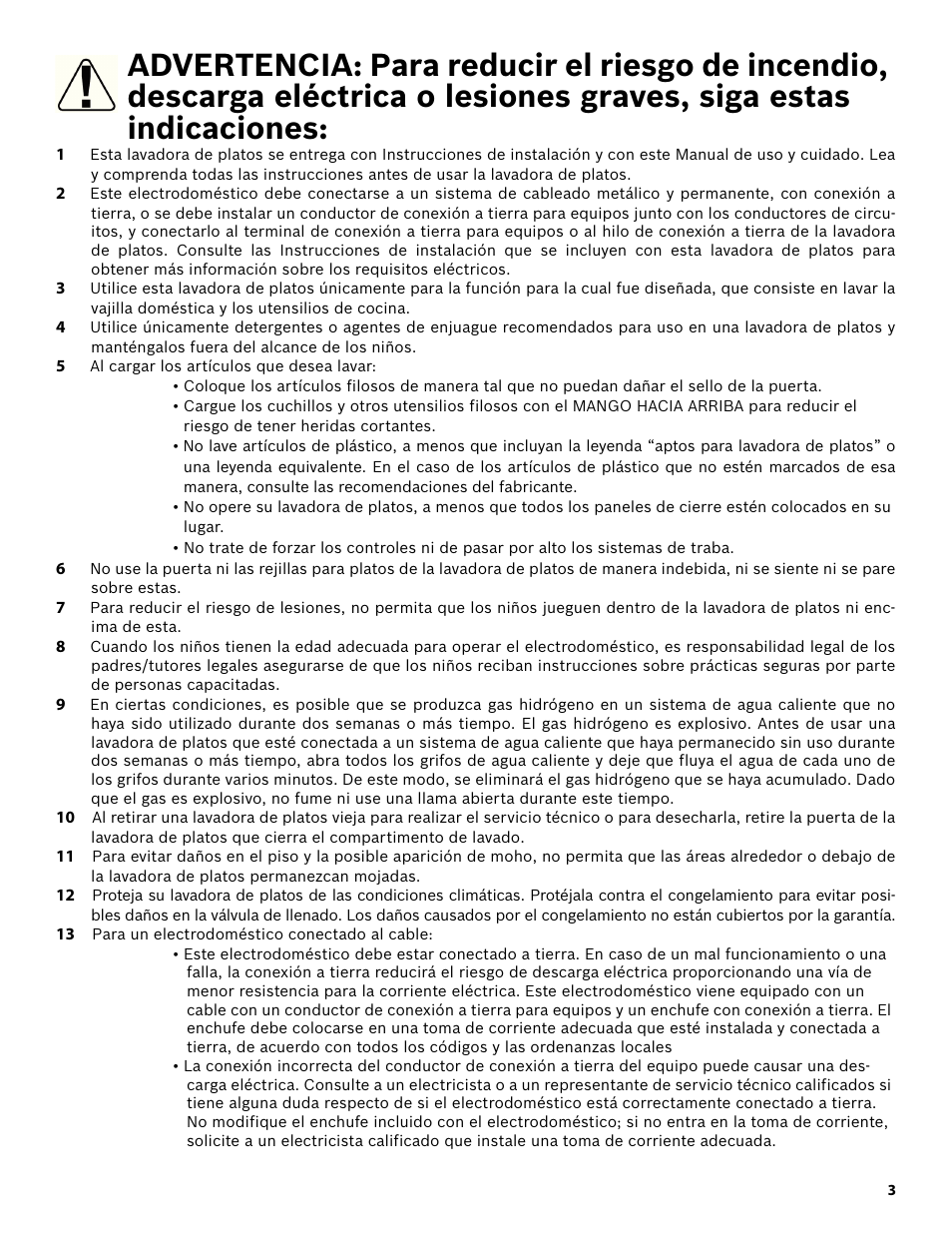 5 al cargar los artículos que desea lavar, 13 para un electrodoméstico conectado al cable | Bosch SHE3AR52UC User Manual | Page 45 / 65