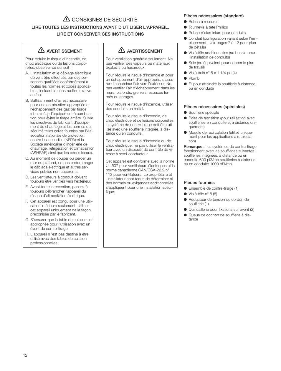 Consignes de sécurité | Bosch DHD3614UC User Manual | Page 12 / 32