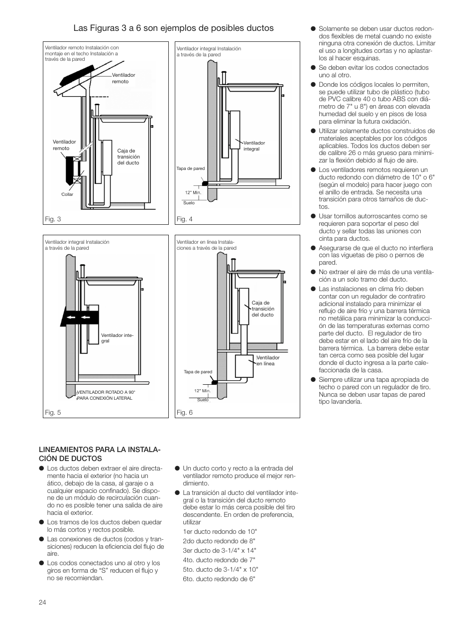 Las figuras 3 a 6 son ejemplos de posibles ductos | Bosch DHD3614UC User Manual | Page 24 / 32