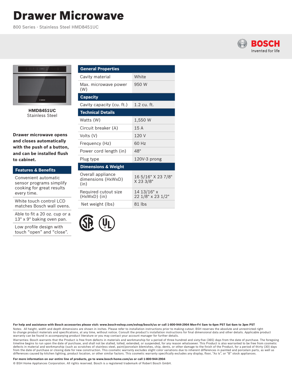 Bosch HMD8451UC User Manual | 3 pages