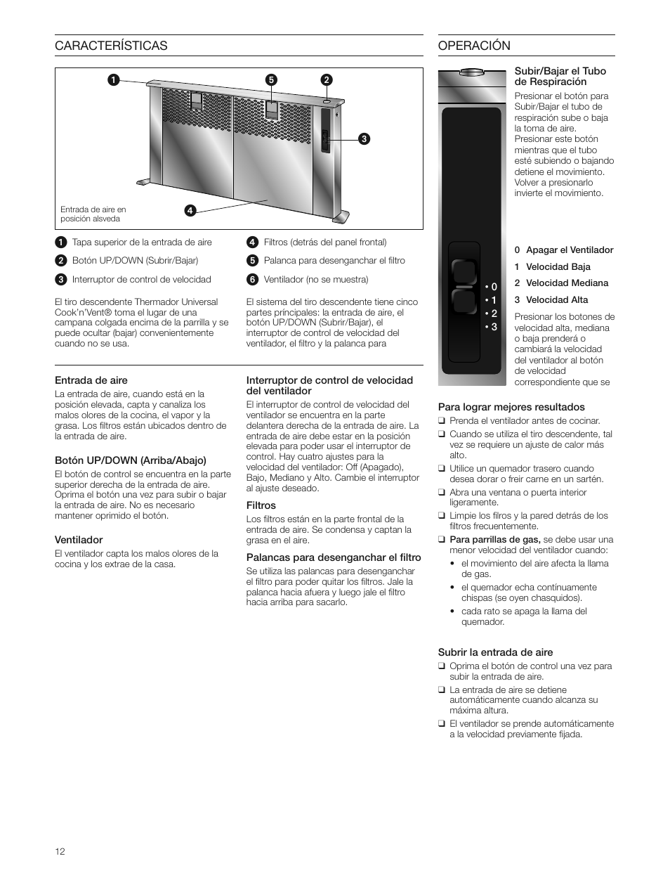 Características operación | Bosch DHD3014UC User Manual | Page 12 / 16