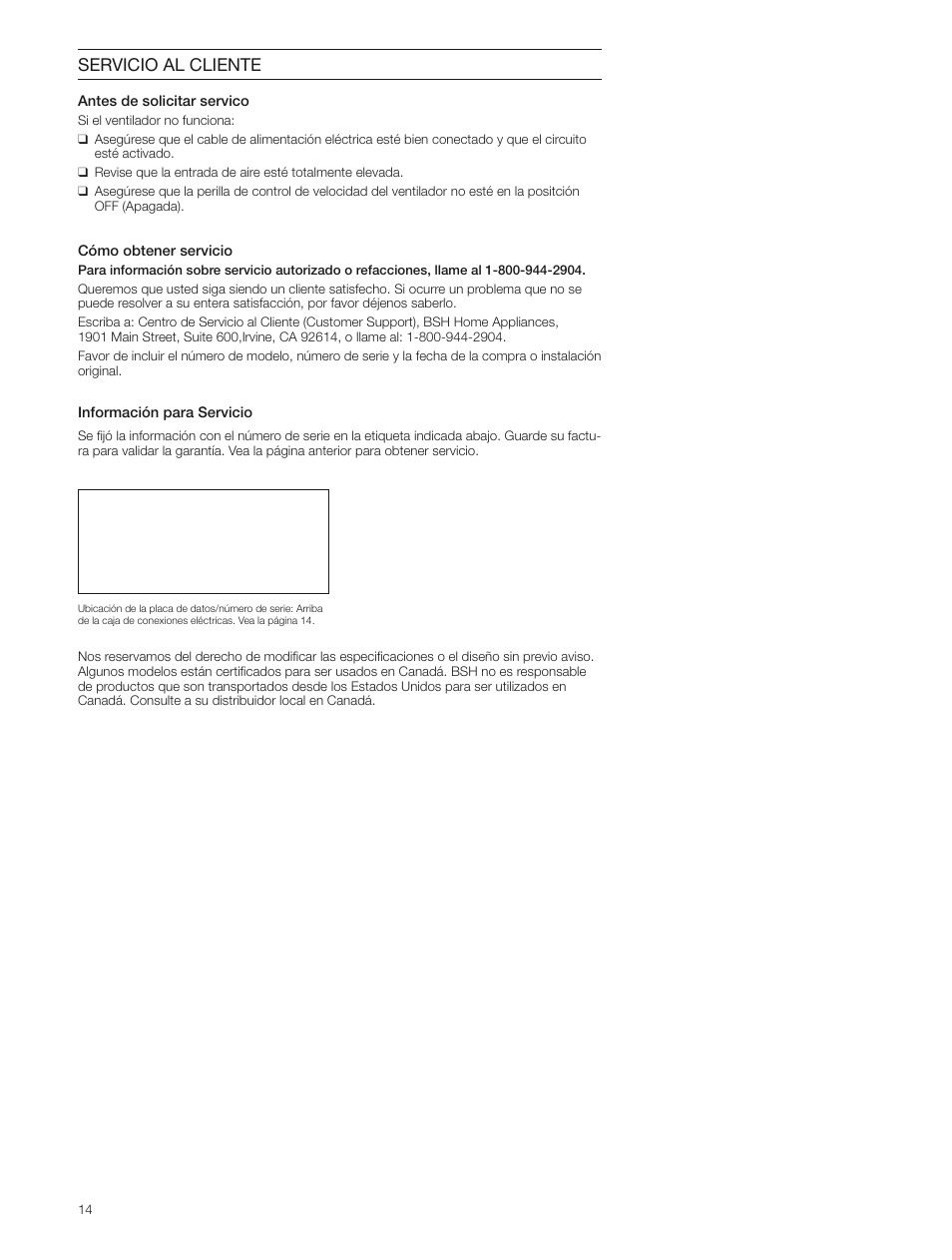 Servicio al cliente | Bosch DHD3014UC User Manual | Page 14 / 16