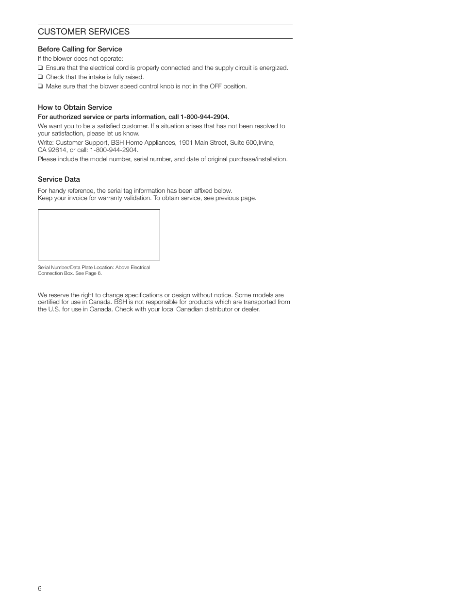 Customer services | Bosch DHD3014UC User Manual | Page 6 / 16