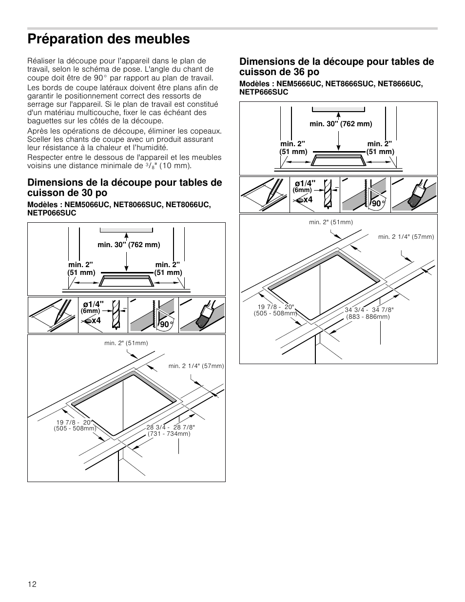 Préparation des meubles | Bosch NETP666SUC User Manual | Page 12 / 24