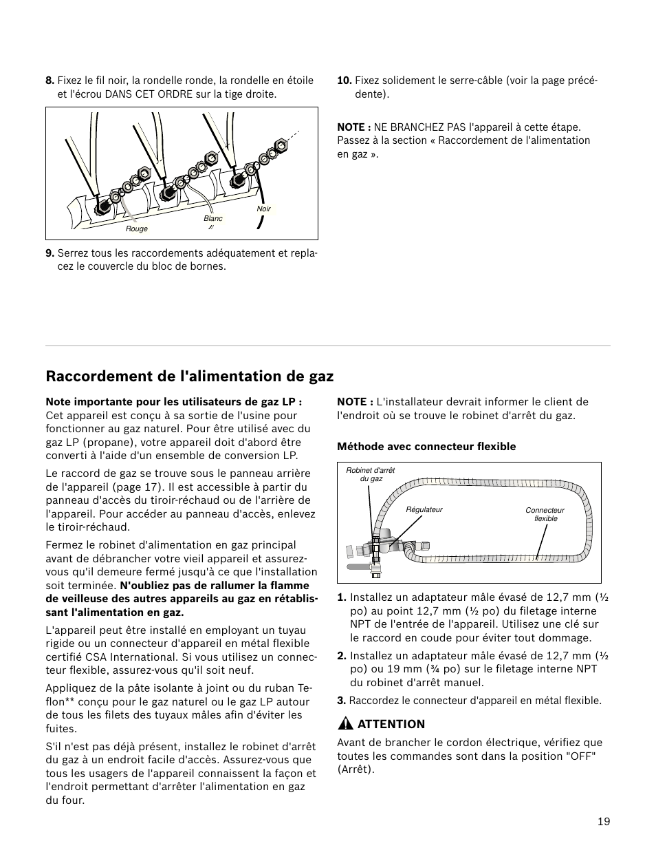 Raccordement de l'alimentation de gaz | Bosch HDS7052U User Manual | Page 19 / 36