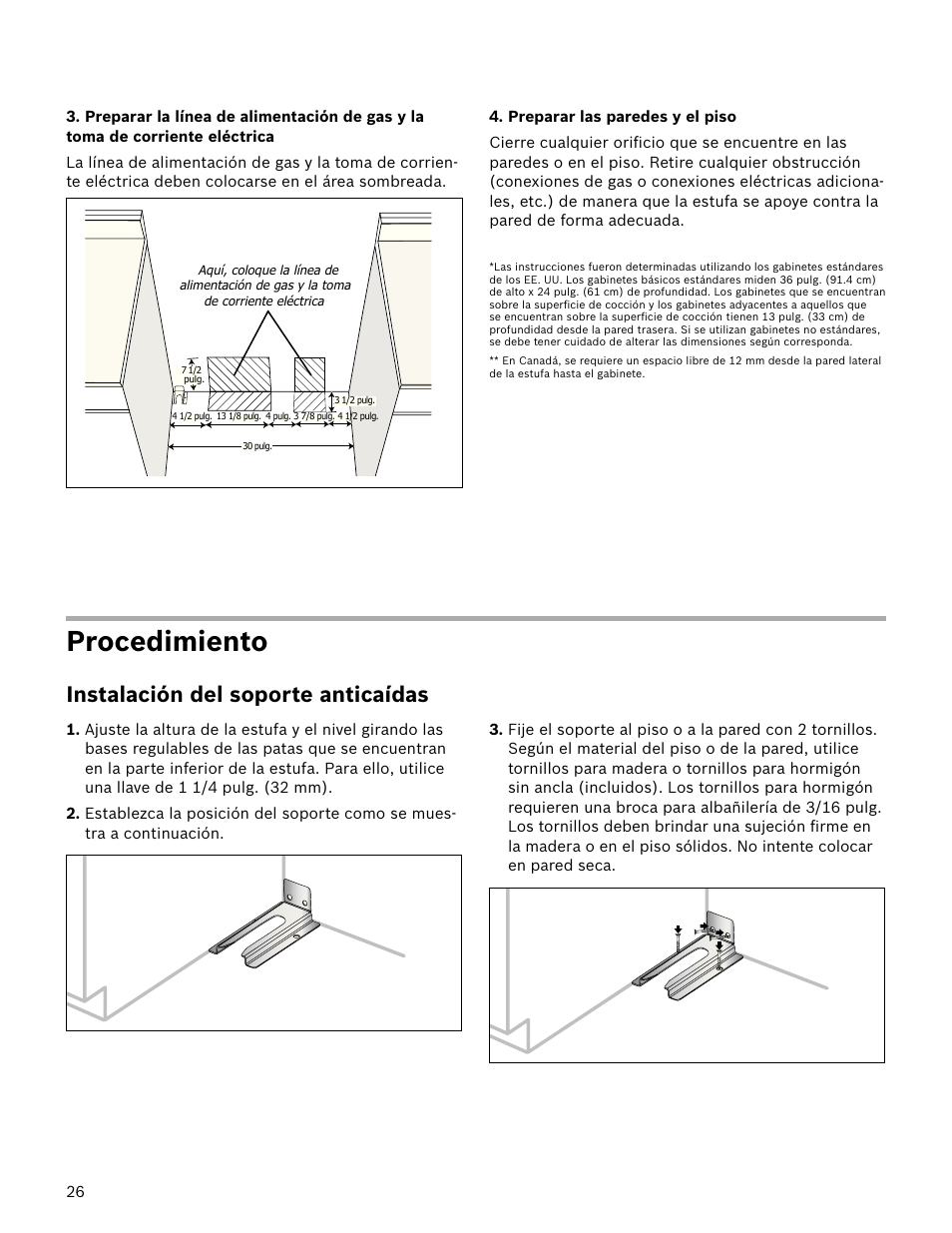 Procedimiento, Instalación del soporte anticaídas | Bosch HDS7052U User Manual | Page 26 / 36