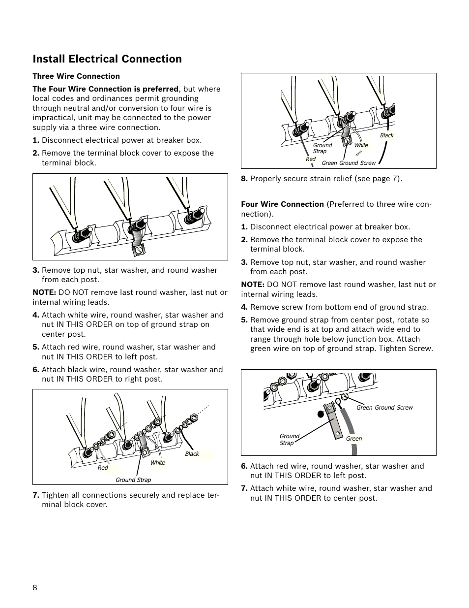 Install electrical connection | Bosch HDS7052U User Manual | Page 8 / 36