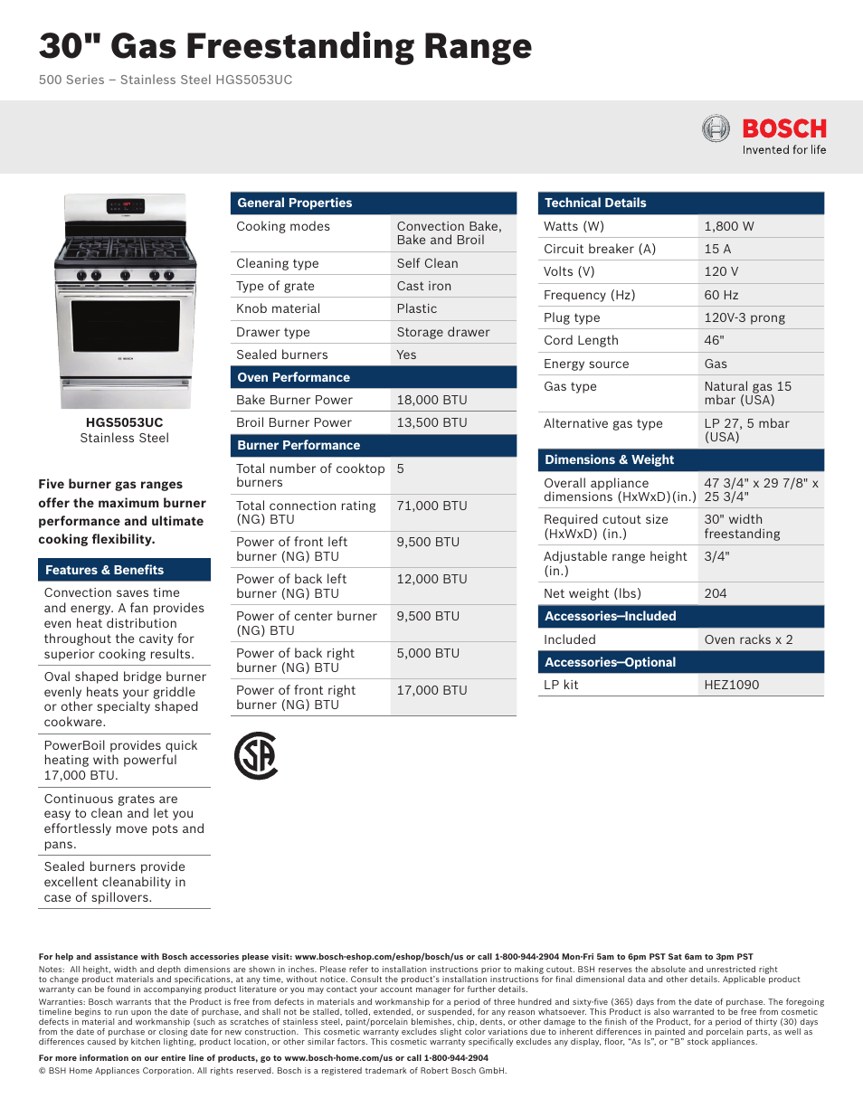 Bosch HGS5053UC User Manual | 2 pages