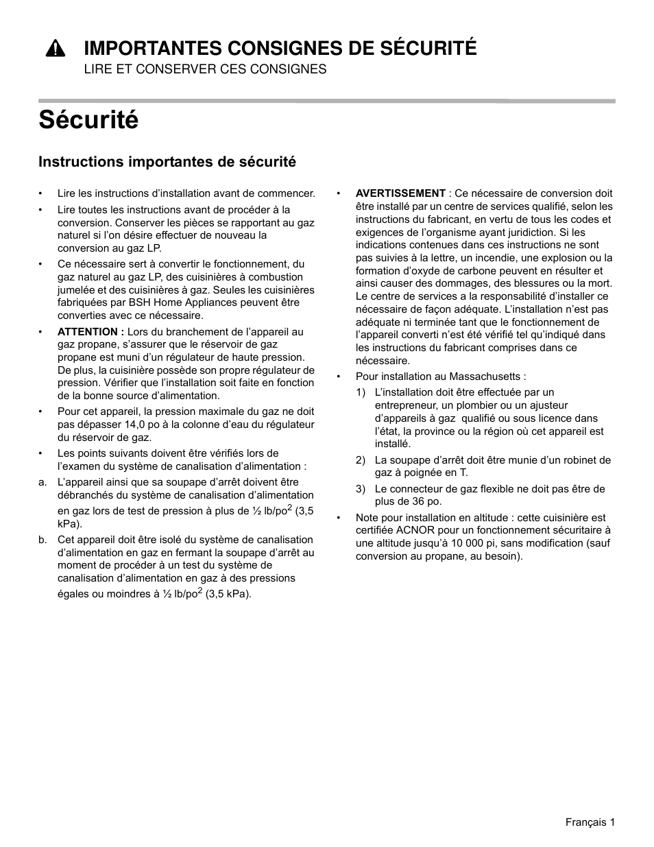 Sécurité, 9importantes consignes de sécurité, Instructions importantes de sécurité | Bosch HGIP054UC User Manual | Page 11 / 28