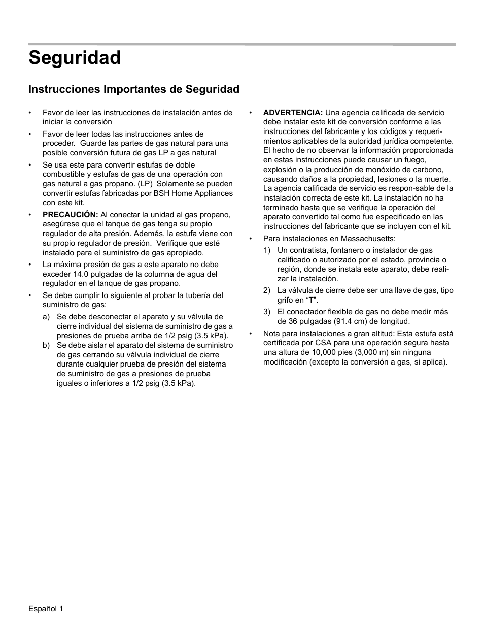 Seguridad, Instrucciones importantes de seguridad | Bosch HGIP054UC User Manual | Page 20 / 28