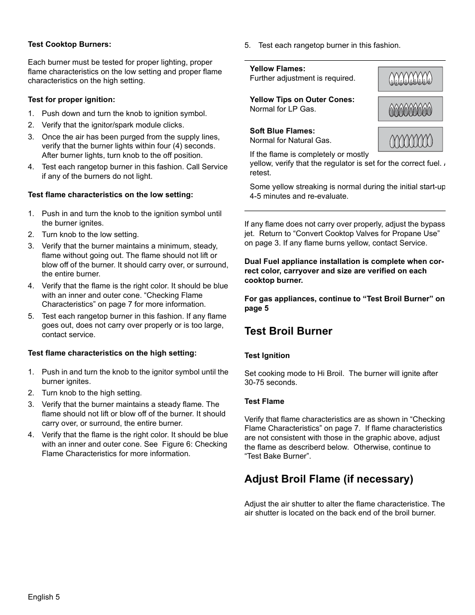 Test broil burner, Adjust broil flame (if necessary) | Bosch HGIP054UC User Manual | Page 8 / 28