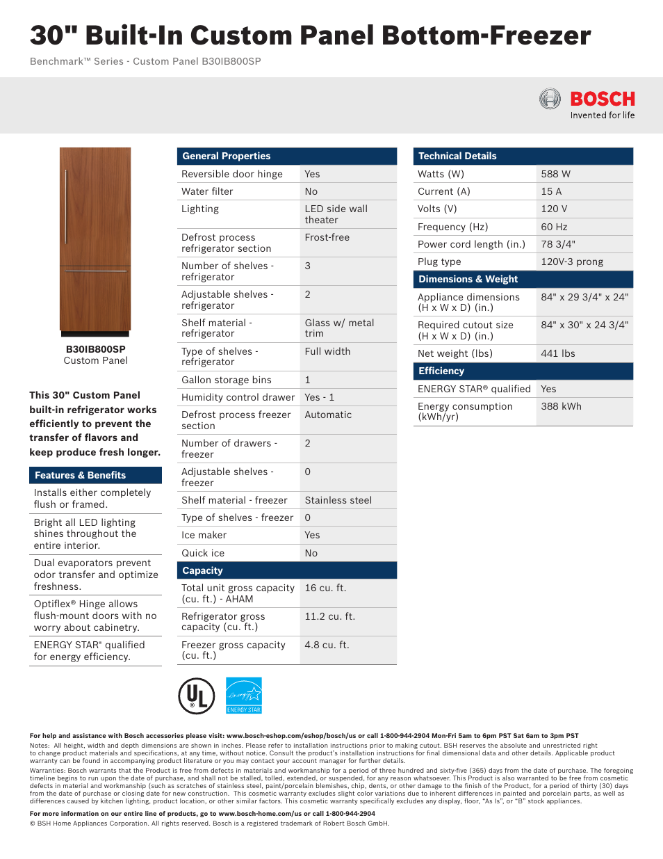 Bosch B30IB800SP User Manual | 2 pages