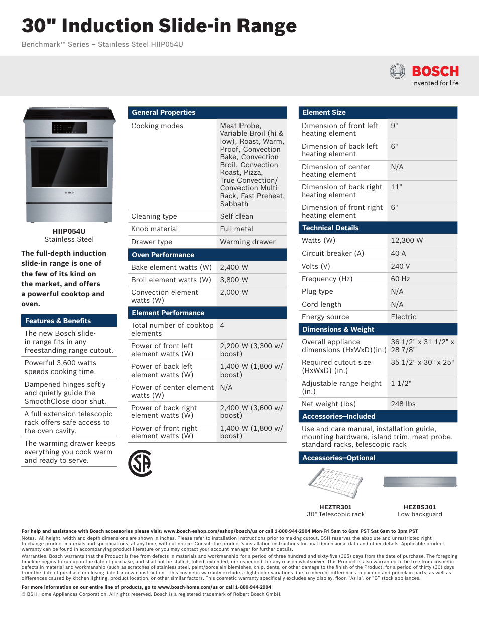 Bosch HIIP054U User Manual | 2 pages