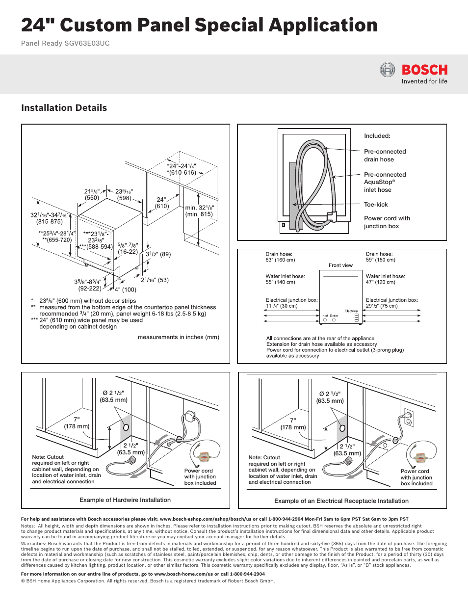 24" custom panel special application, Installation details | Bosch SGV63E03UC User Manual | Page 2 / 3