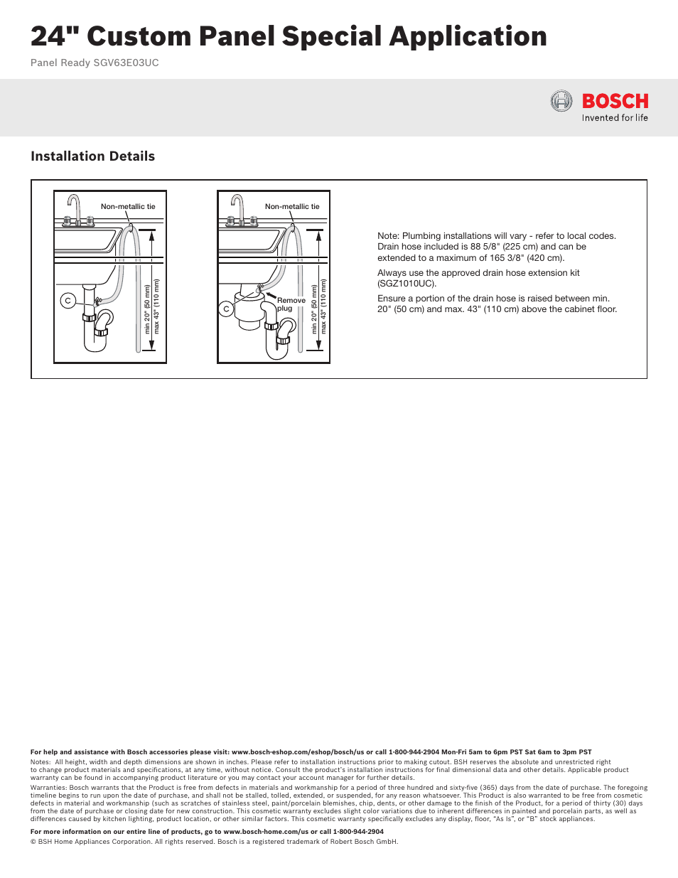 24" custom panel special application, Installation details | Bosch SGV63E03UC User Manual | Page 3 / 3
