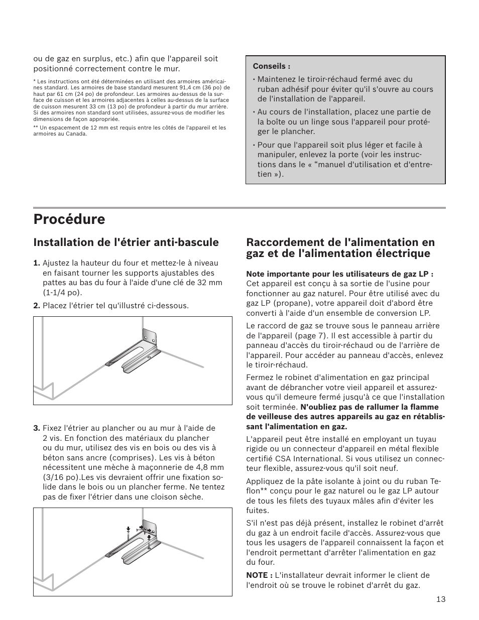 Procédure, Installation de l'étrier anti-bascule | Bosch HGS7282UC User Manual | Page 13 / 28