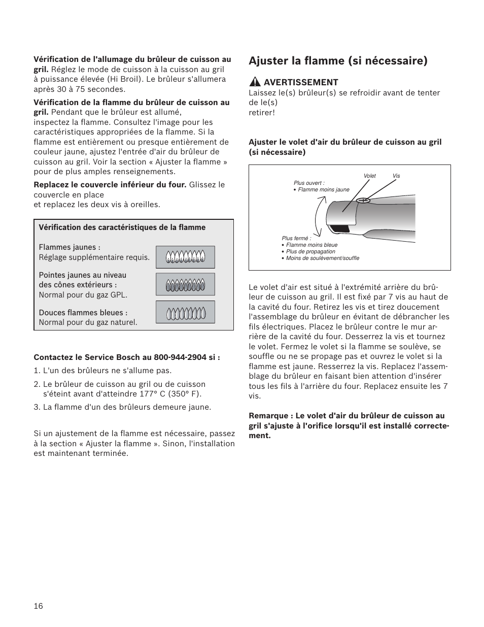 Ajuster la flamme (si nécessaire) | Bosch HGS7282UC User Manual | Page 16 / 28