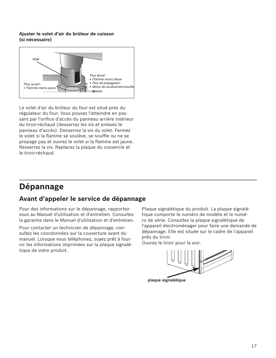 Dépannage, Avant d'appeler le service de dépannage | Bosch HGS7282UC User Manual | Page 17 / 28