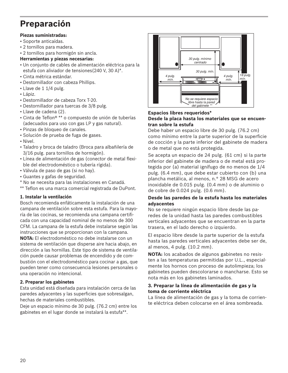 Preparación | Bosch HGS7282UC User Manual | Page 20 / 28