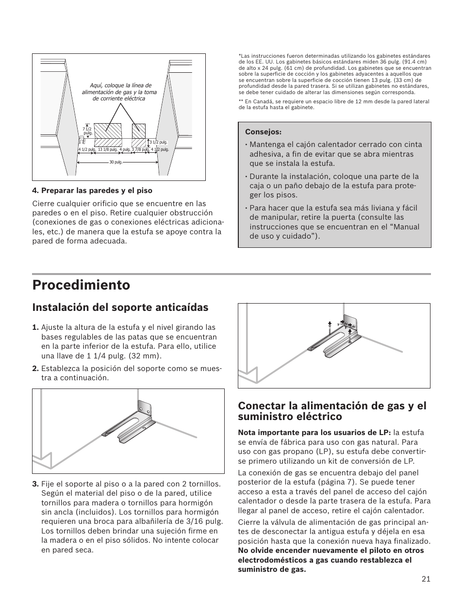 Procedimiento, Instalación del soporte anticaídas | Bosch HGS7282UC User Manual | Page 21 / 28