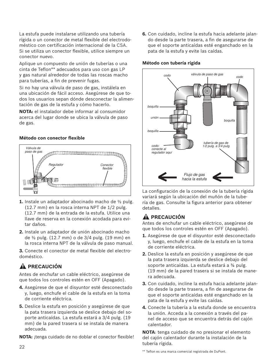 Precaución | Bosch HGS7282UC User Manual | Page 22 / 28