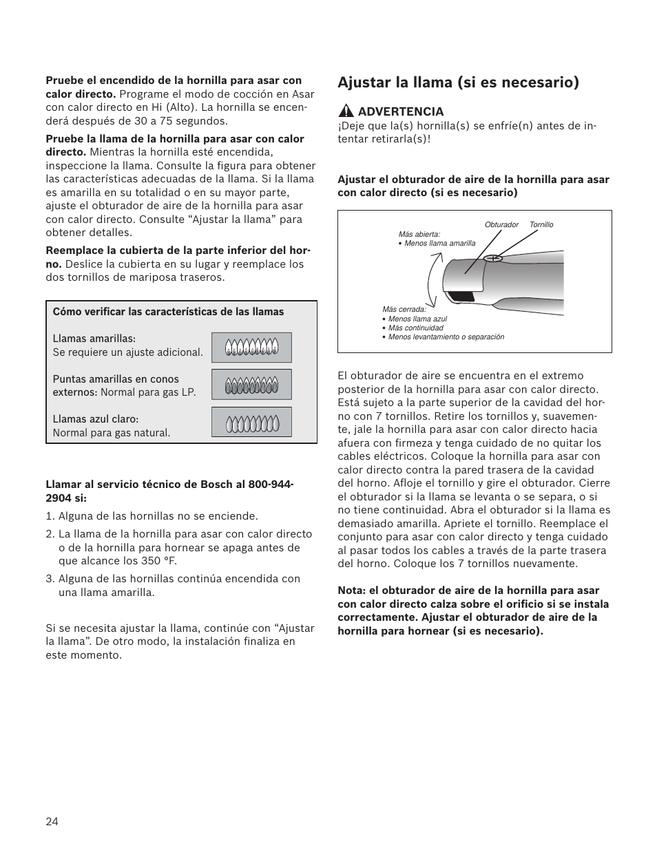 Ajustar la llama (si es necesario) | Bosch HGS7282UC User Manual | Page 24 / 28